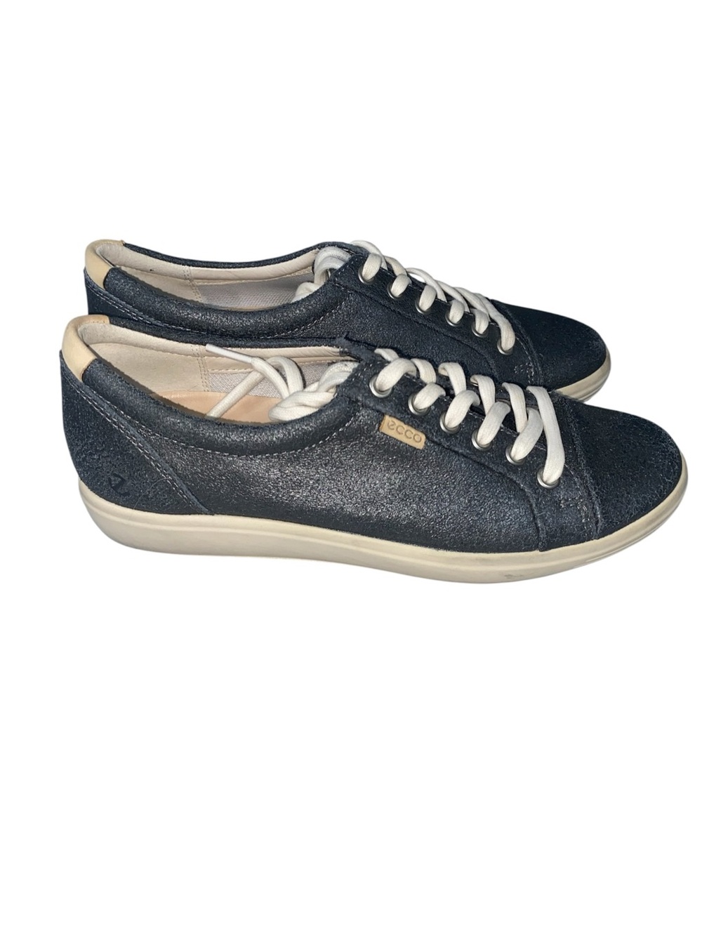 ECCO Soft 7 Sneaker Navy Metallic Leather Sneakers Size EU 39 US 8-8.5